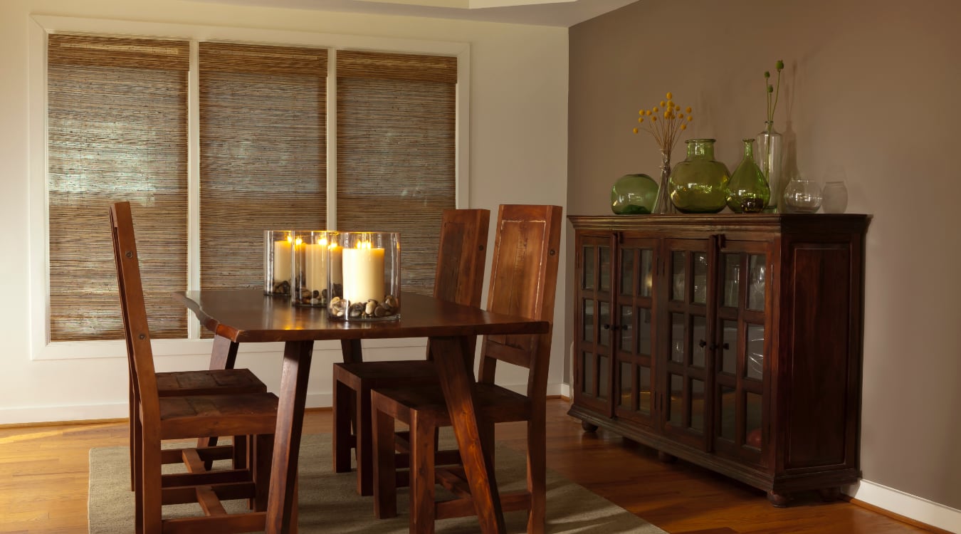 Woven shutters in a Cincinnati dining room.